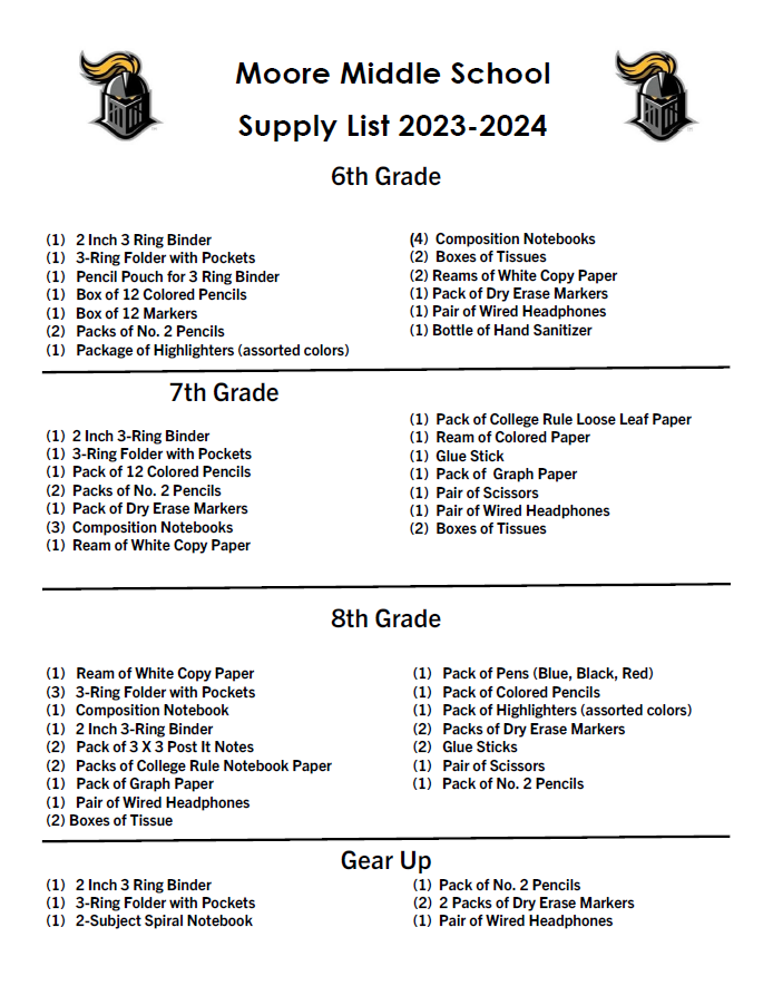 School Supply List
